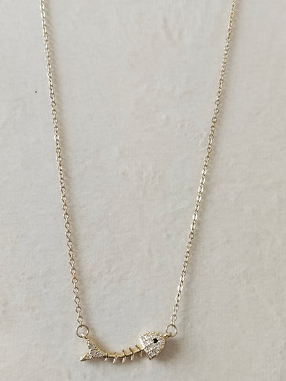 Crystal Fish Bone Necklace