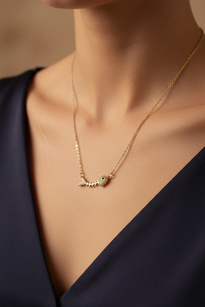 Crystal Fish Bone Necklace