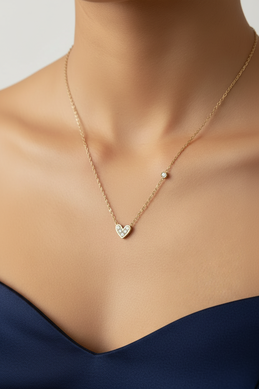 Pavé Crystal Heart Pendant Necklace – Gold-Tone Stainless Steel
