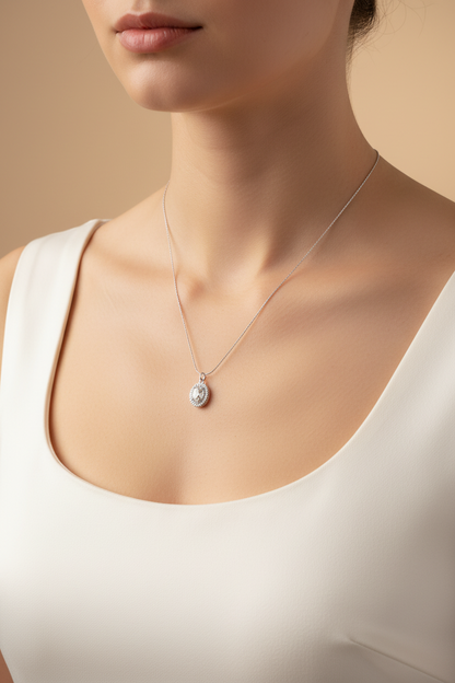 Oval CZ Halo Pendant Necklace