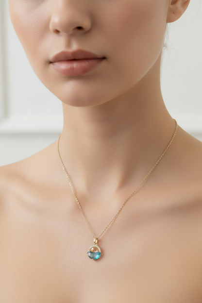 Celestial Moon & Star Aqua Crystal Necklace
