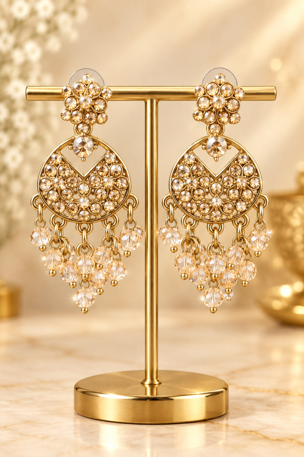 Gold-Tone Floral Drop Earrings