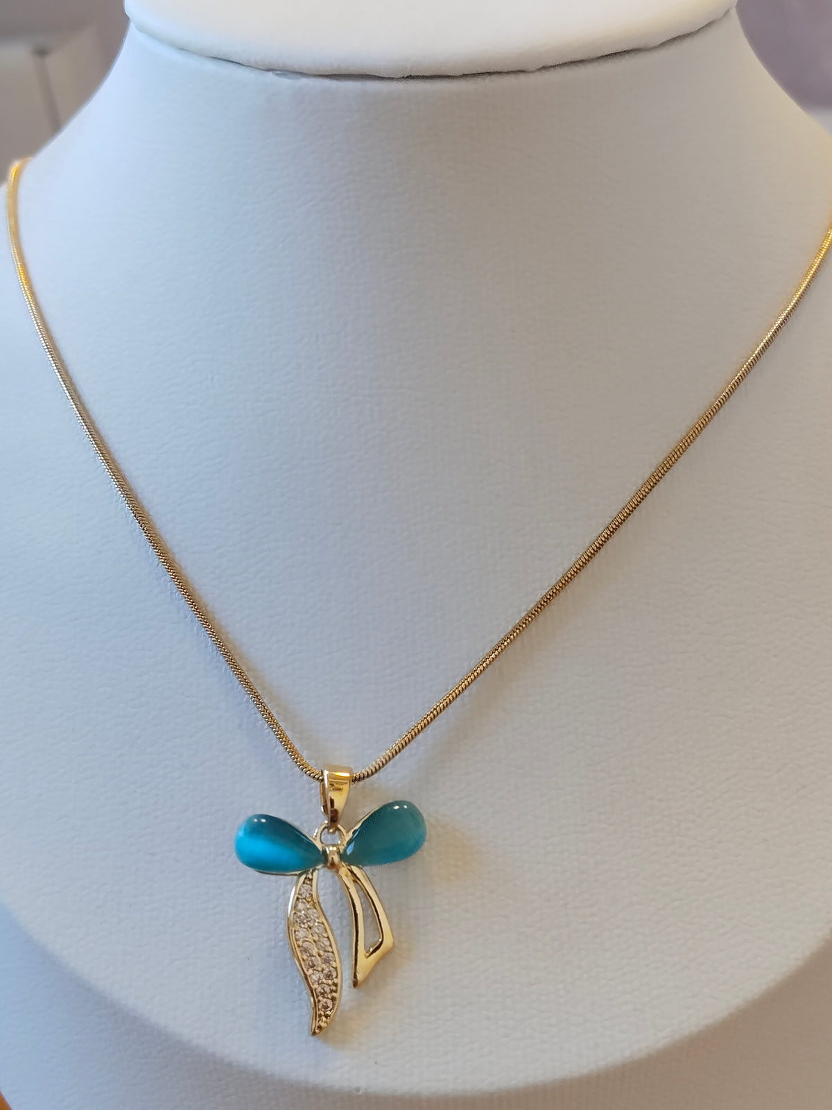Blue Bow Pendant Necklace