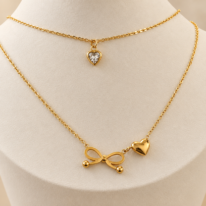 Bow & Heart Layered Necklace