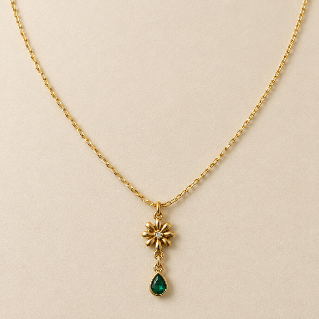 Green Teardrop Floral Pendant Necklace