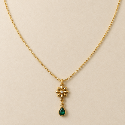 Green Teardrop Floral Pendant Necklace