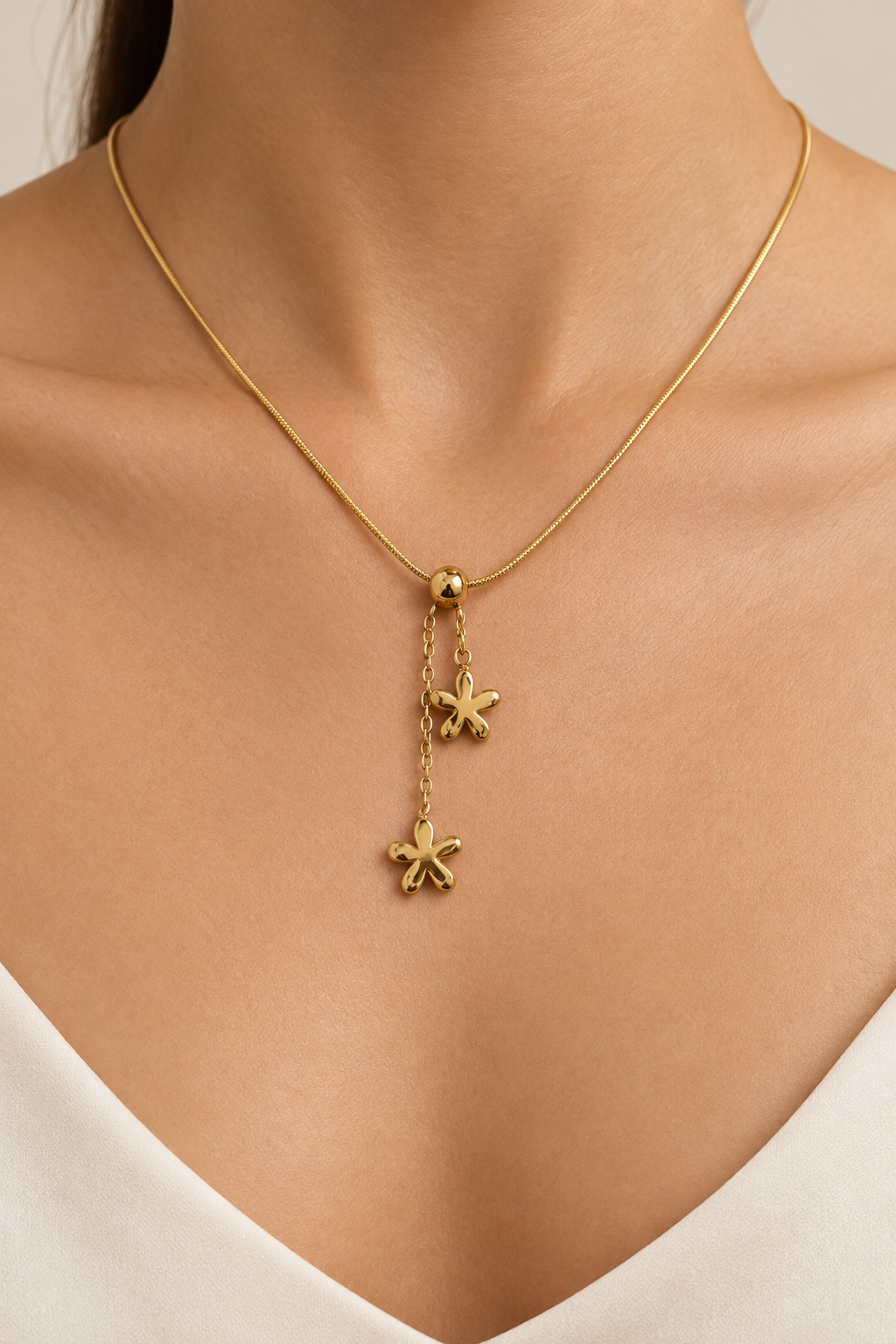 Double Flower Drop Necklace