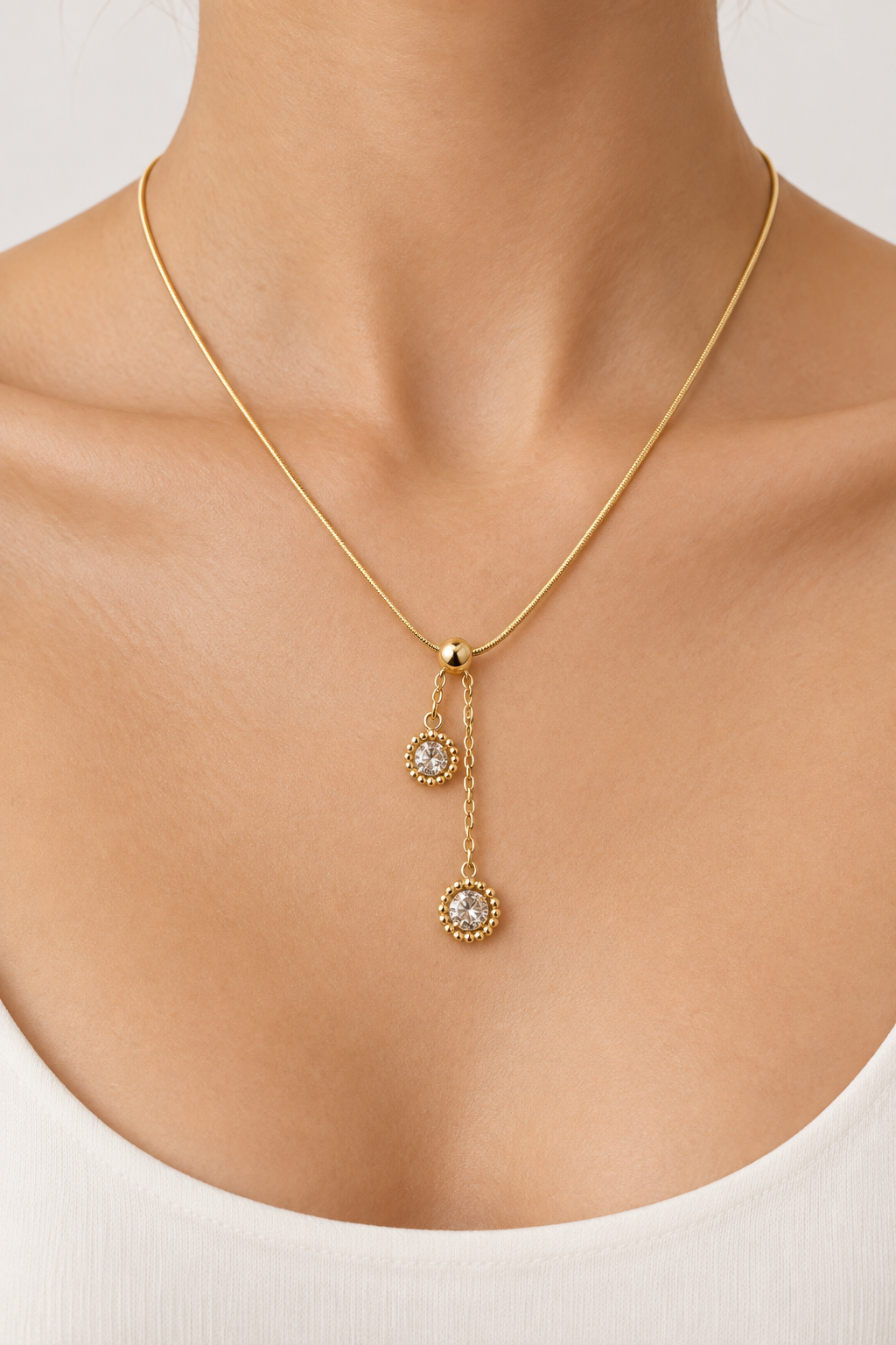 Double Halo Drop Necklace