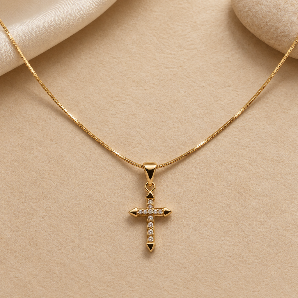 Sparkling Pointed Cross Necklace