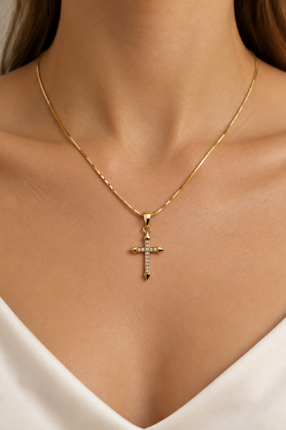 Sparkling Pointed Cross Necklace