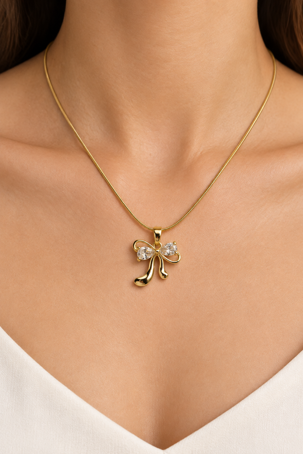 Crystal Bow Pendant Necklace