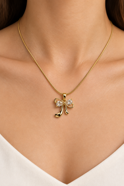 Crystal Bow Pendant Necklace