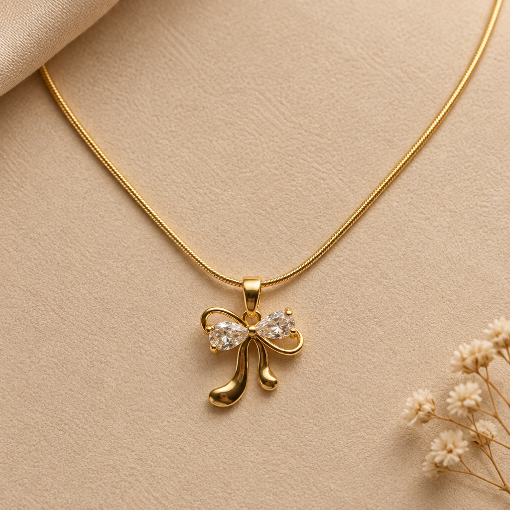 Crystal Bow Pendant Necklace