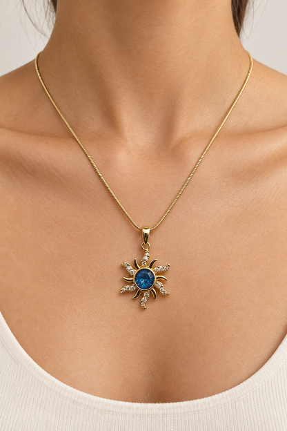 Blue Sunburst Pendant Necklace