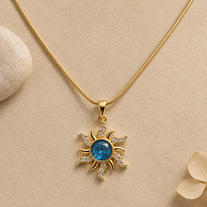 Blue Sunburst Pendant Necklace