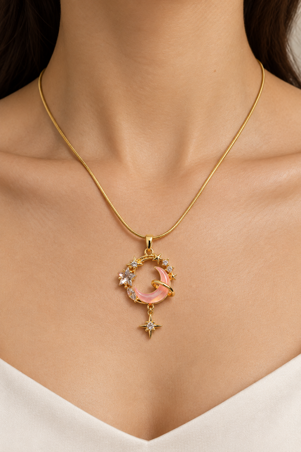 Pink Moon Star Necklace