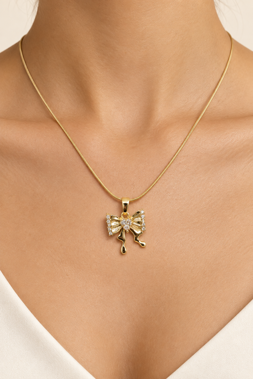 Heart Bow Pendant Necklace