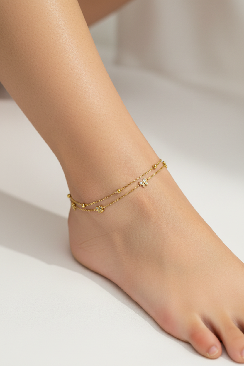 Bow Charm Double Layer Anklet