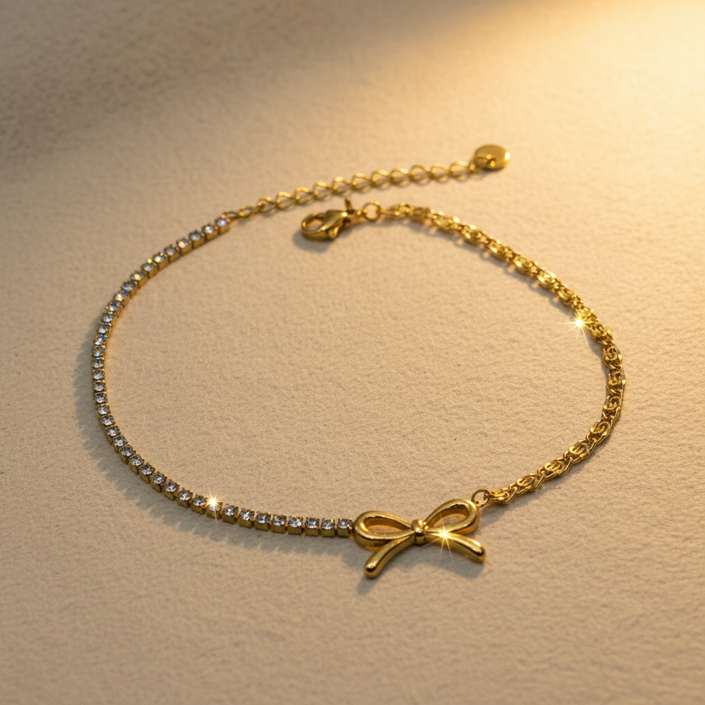 Bow Charm Half Tennis Anklet