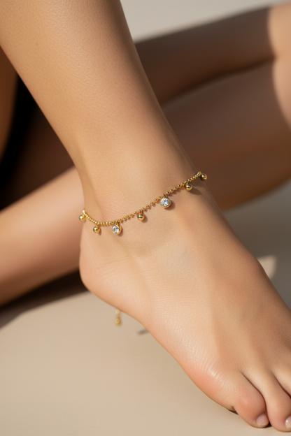 CZ Drop Ball Chain Anklet
