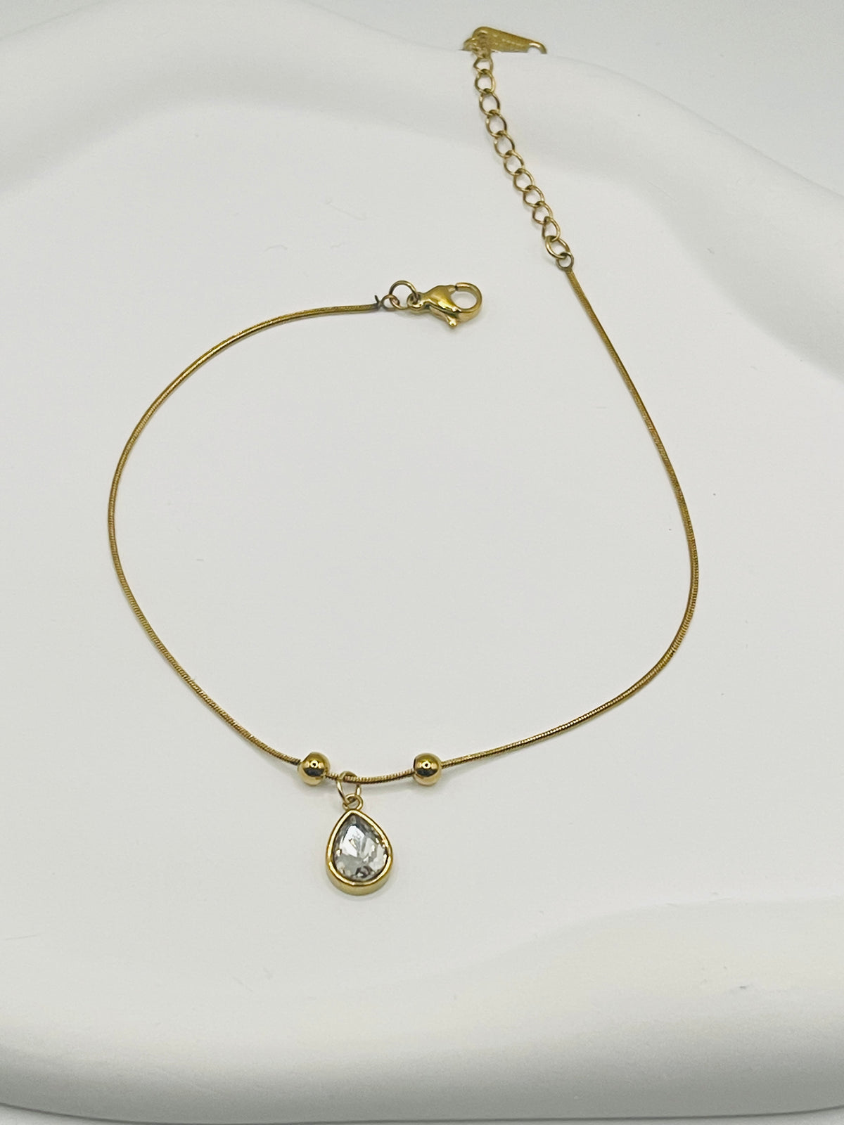 Teardrop CZ Snake Chain Anklet