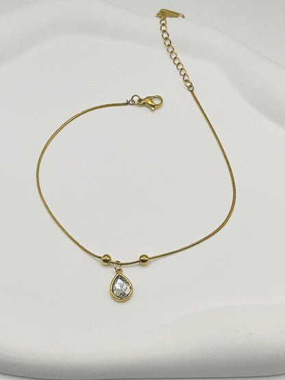 Teardrop CZ Snake Chain Anklet