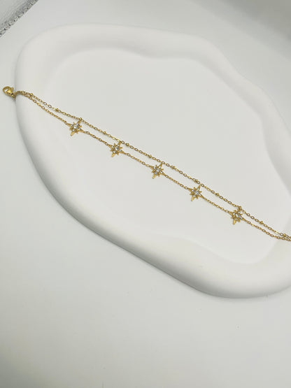 CZ Star Double Layer Anklet