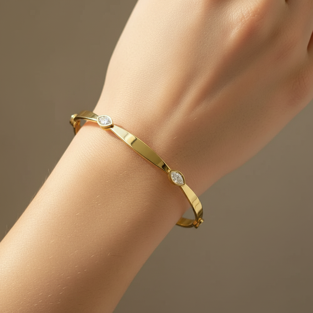 Dual Crystal Gold Bangle