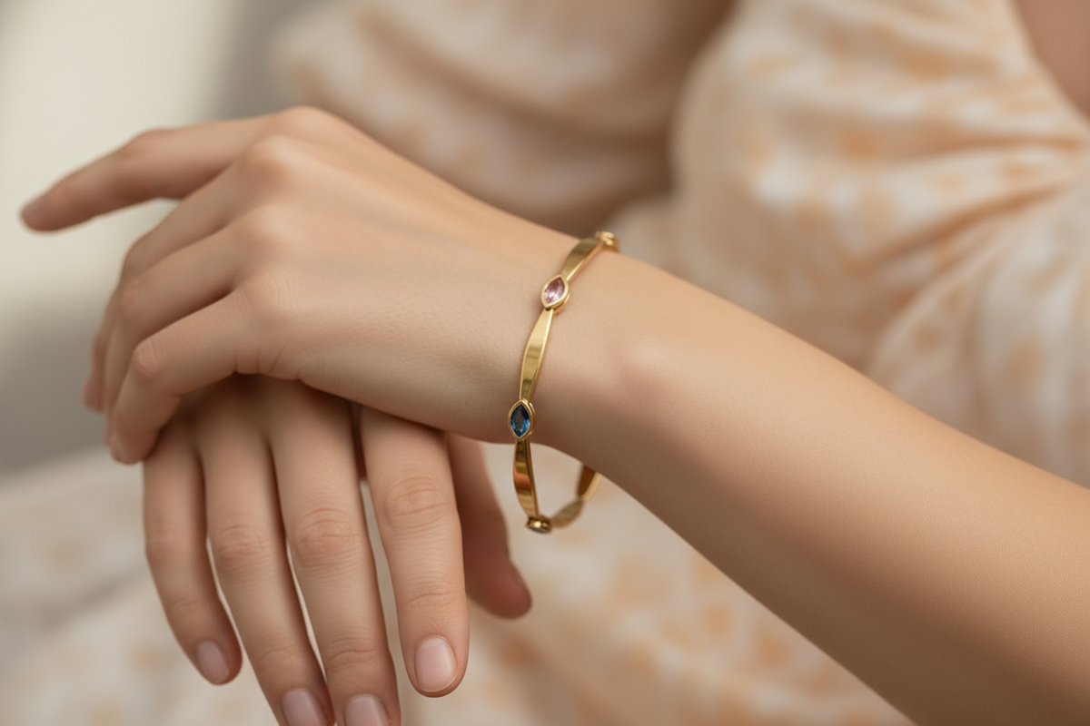 Dual Accent Gold Bangle