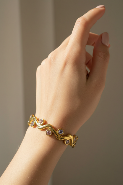 Wave Crystal Gold Bangle