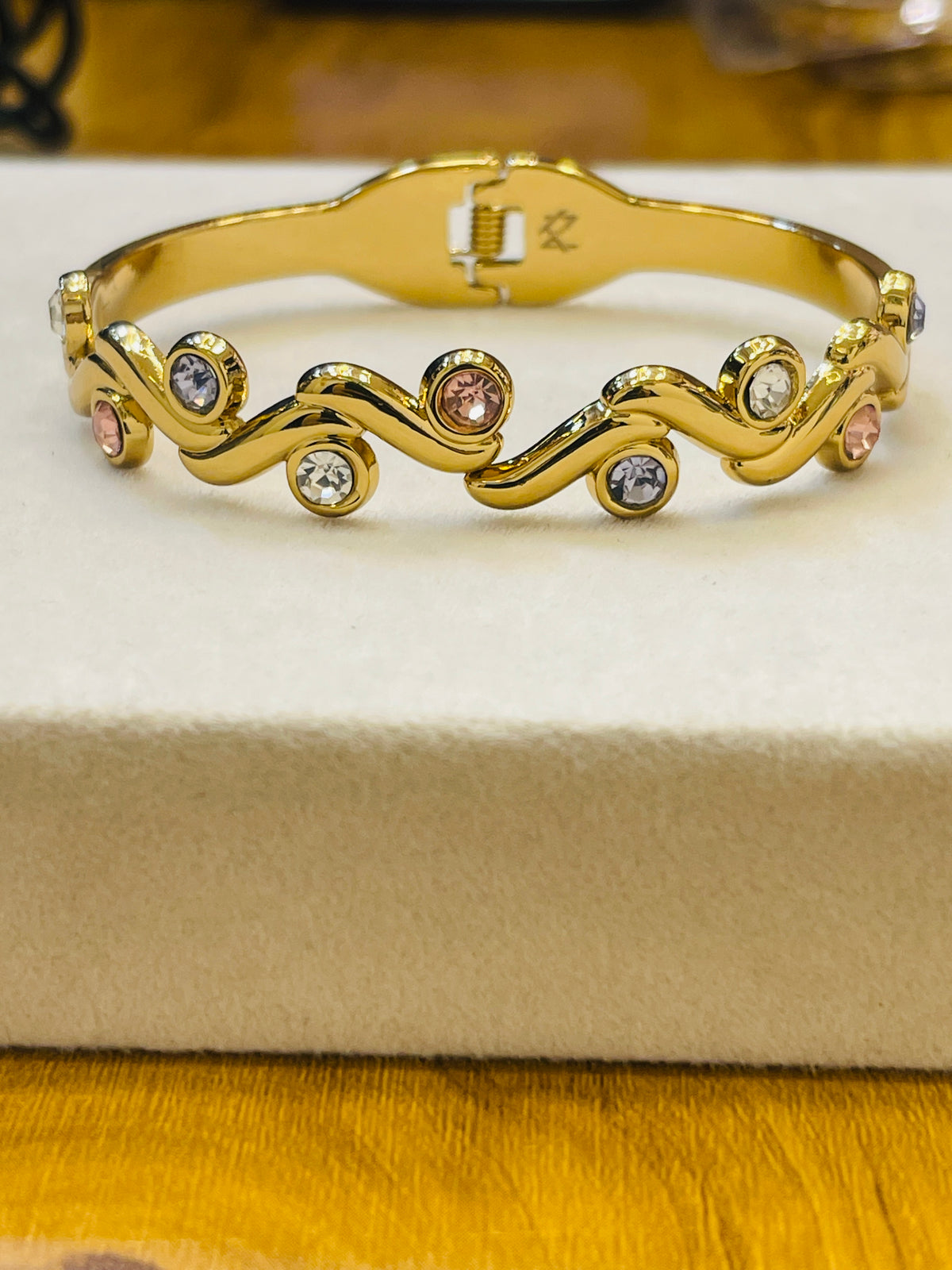 Wave Crystal Gold Bangle
