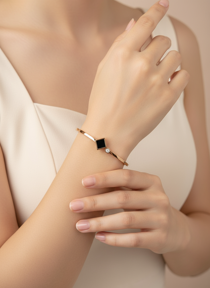 Modern Black Diamond Rose Gold Bangle
