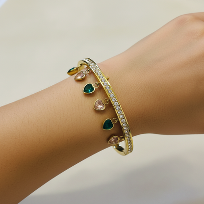 Heart Charm Crystal Gold Bangle