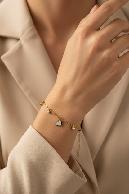 White Heart Charm Bracelet