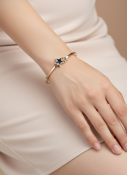 Rose Gold Double Star Black Enamel Bangle