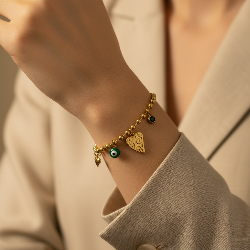 Evil Eye Heart Bead Bracelet