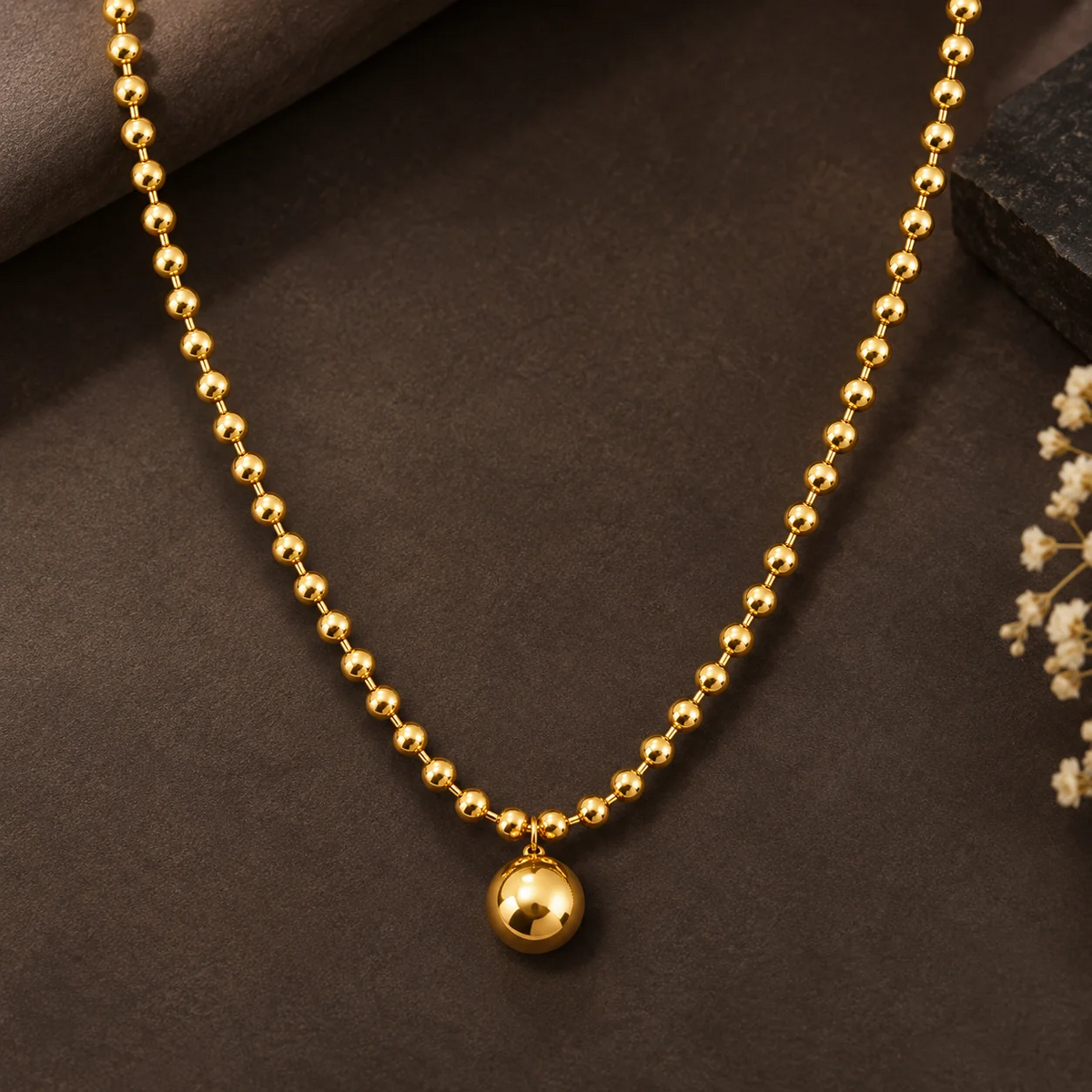 Golden Orb Bead Necklace