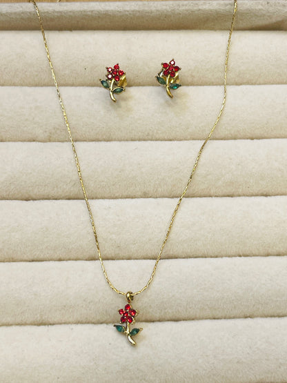 Red Rose Pendant Set