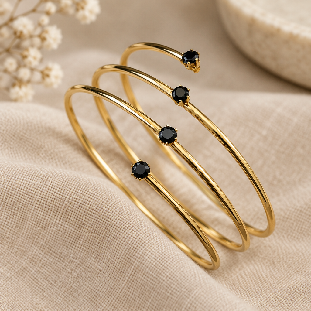 Black Stone Spiral Bangle