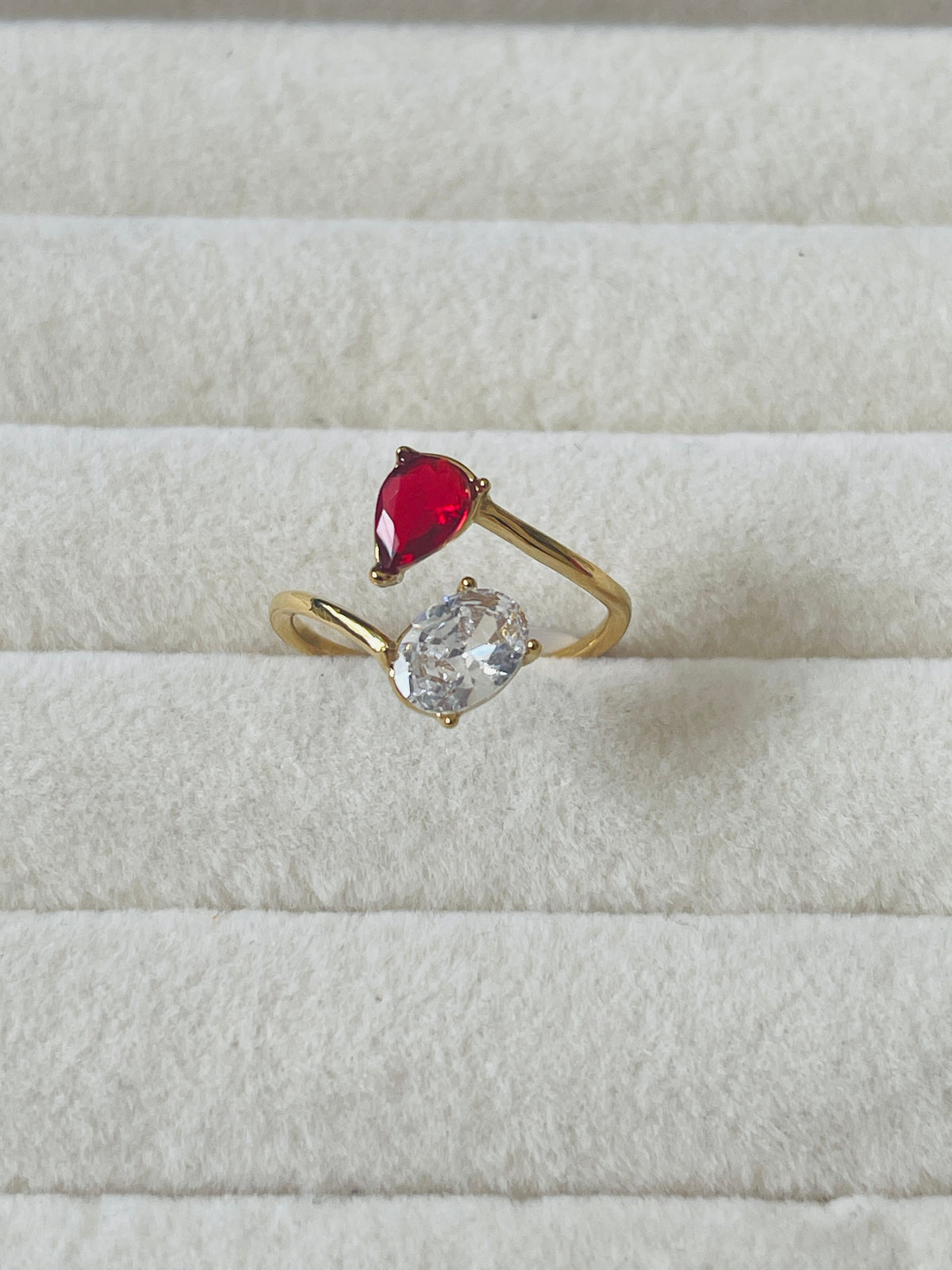 Red & Clear Two-Stone Open Ring