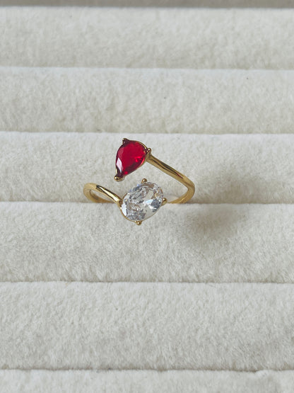 Red & Clear Two-Stone Open Ring