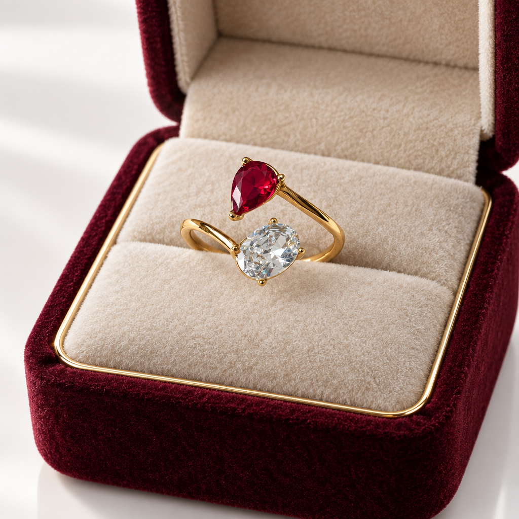 Red & Clear Two-Stone Open Ring