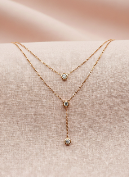 Bezel Set Drop Layering Rose Gold Necklace