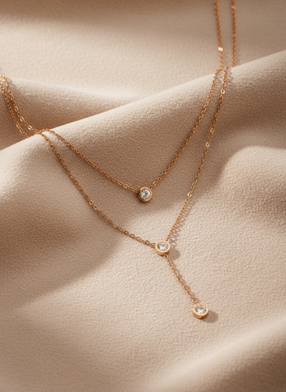 Bezel Set Drop Layering Rose Gold Necklace