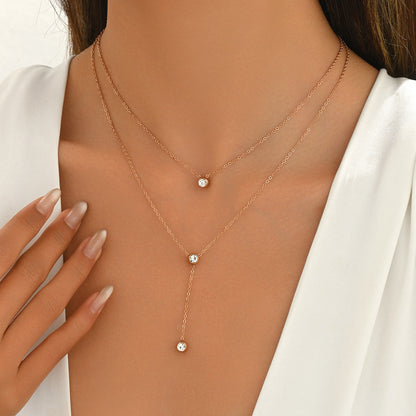 Bezel Set Drop Layering Rose Gold Necklace