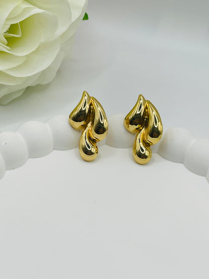 Gold Triple Teardrop Sculptural Studs