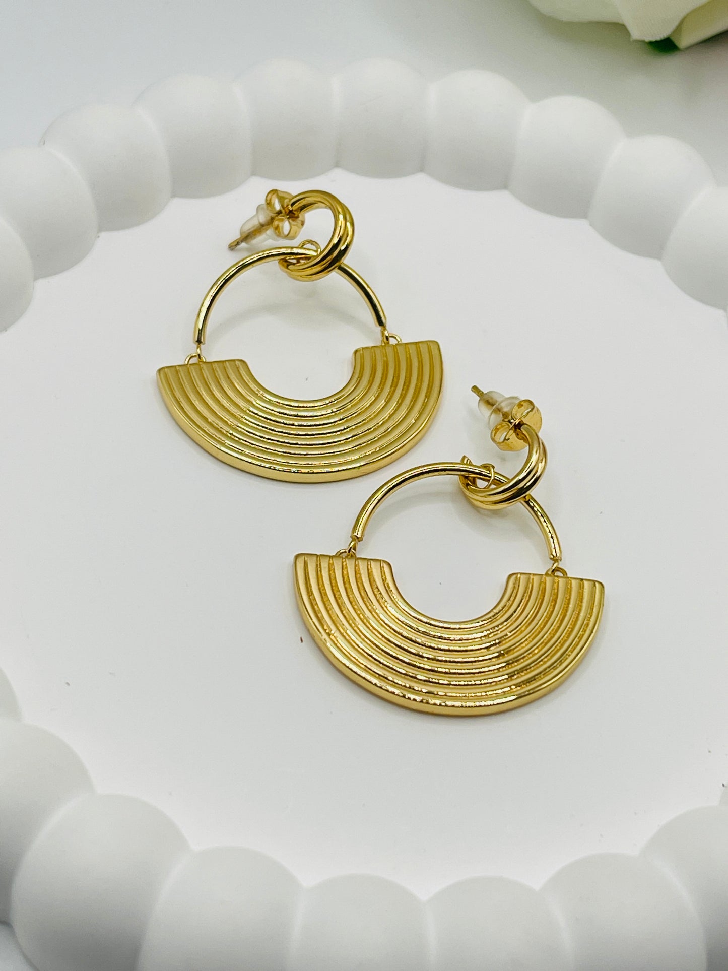 Gold Geometric Fan Drop Earrings