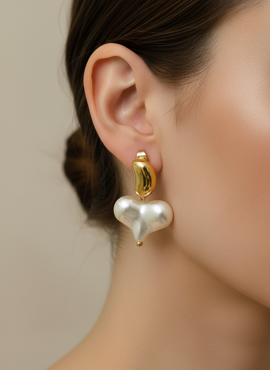 Pearl earrings with gold accents on a white surface