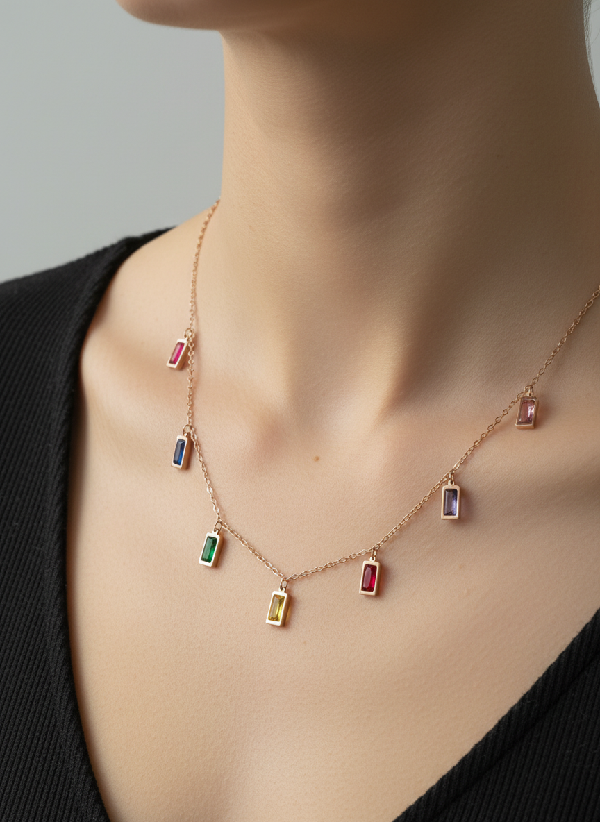 Baguette Charm Drop Necklace
