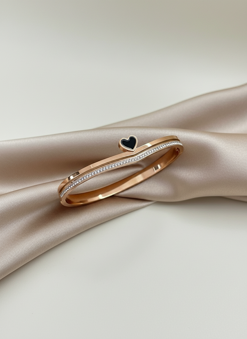 Rose Gold Black Heart Pave Bangle